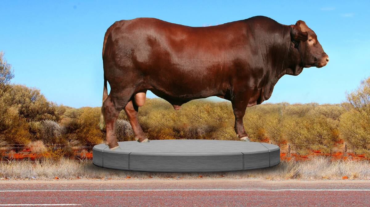 An artist's impression of what a Belmont Red bull statue could look like to visitors arriving to Rockhampton from the north, near the Belmont Research Station.