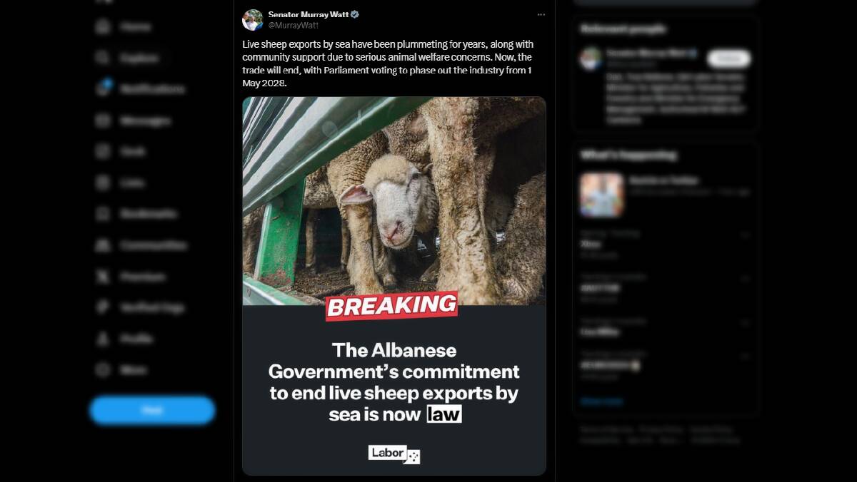 Screenshot of social media post used by Labor to announce its law sheep legislation passing into law.