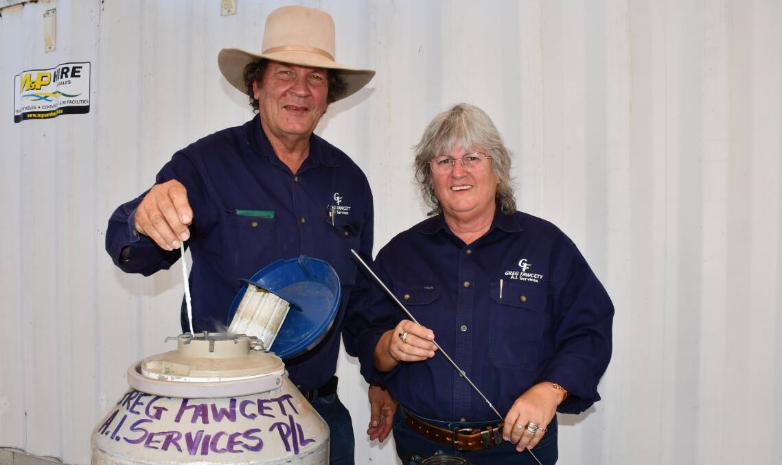 Greg and Shelley Fawcett with some of the equipment used while on-farm to carry out artificial insemination and training. Picture by Ellouise Bailey