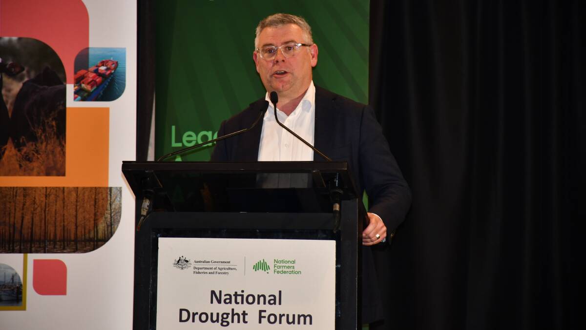 Federal Agriculture Minister Murray Watt addressing the National Drought Forum in Rockhampton. Picture Ellouise Bailey 