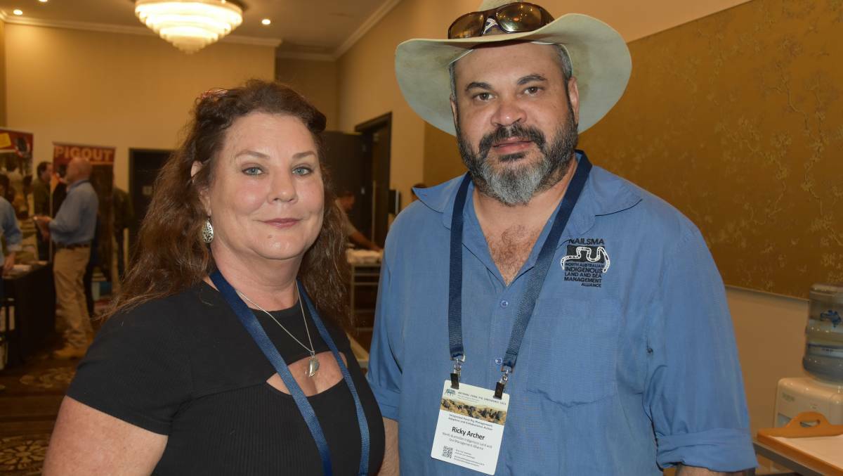 (L-R) Sheridan Morris from the Reef and Rainforest Research Centre, Babinda and Ricky Archer, Darwin, from the North Australian Indigenous Land and Sea Management Alliance at the recent National Feral Pig Conference in Cairns. Picture by Phil Brandel.