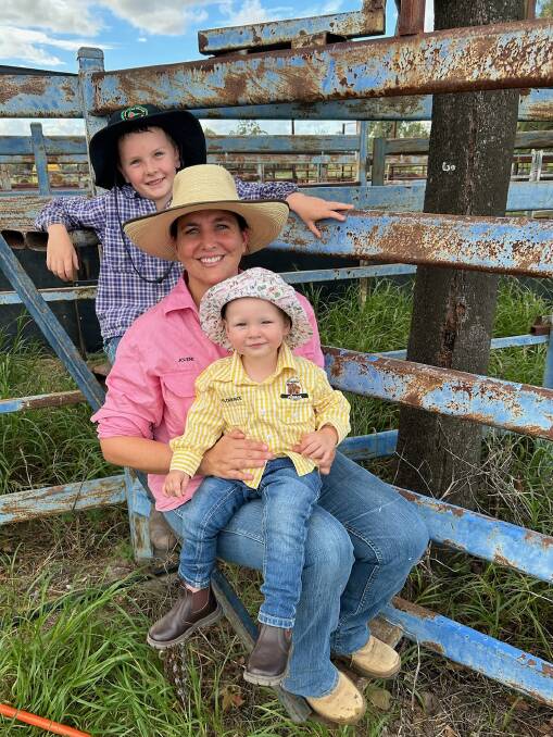 Helping out around the property - Jolene Priddle with her stepson, Angus, and daughter, Florence. Picture: Emily Watterson