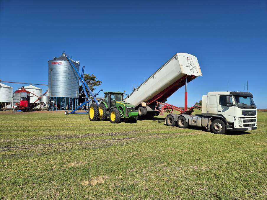 Unloading grain at the James and Jodie Ryder's property during sorghum harvest. Picture supplied