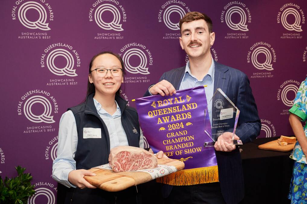2024 Royal Queensland Awards Grand Champion Branded Beef of Show winners Clara Leung and Thomas Andrews from Andrews Meat Industries. Picture: Supplied