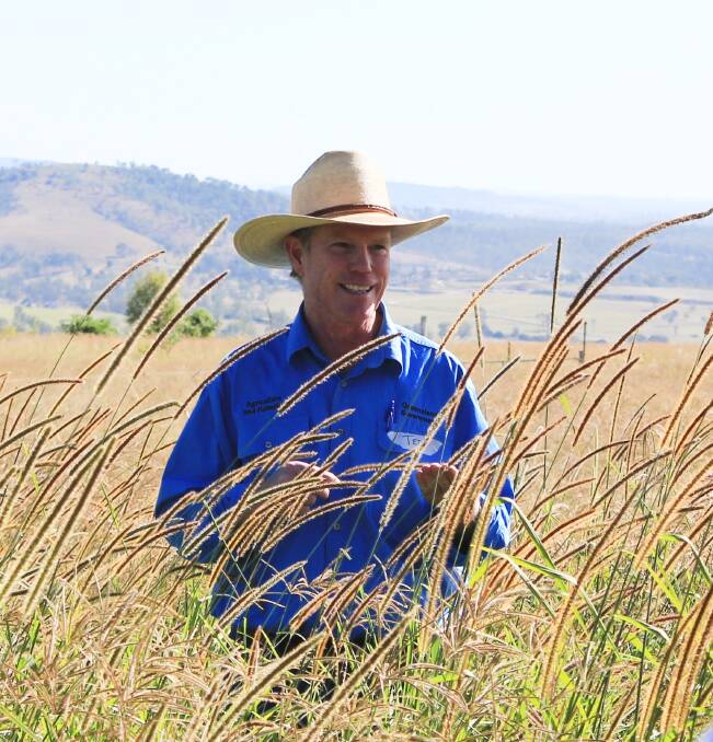 DAF pasture agronomist Ted Callanan at the Boonah field day where he was part of a presentation on how 29 grass varieties ranked in tolerance to pasture dieback. Picture: Supplied 