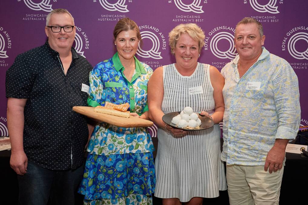 2024 Royal Queensland Awards Grand Champion Dairy Product of Show winners Stefan Wilson and Beth OLeary from Woombye Cheese (Sunshine Coast) and 2024 Royal Queensland Awards Grand Champion Ice Cream, Gelato Or Sorbet of Show Michelle and David Middleton from Wicked Ice Cream (Port Douglas).Picture: Supplied