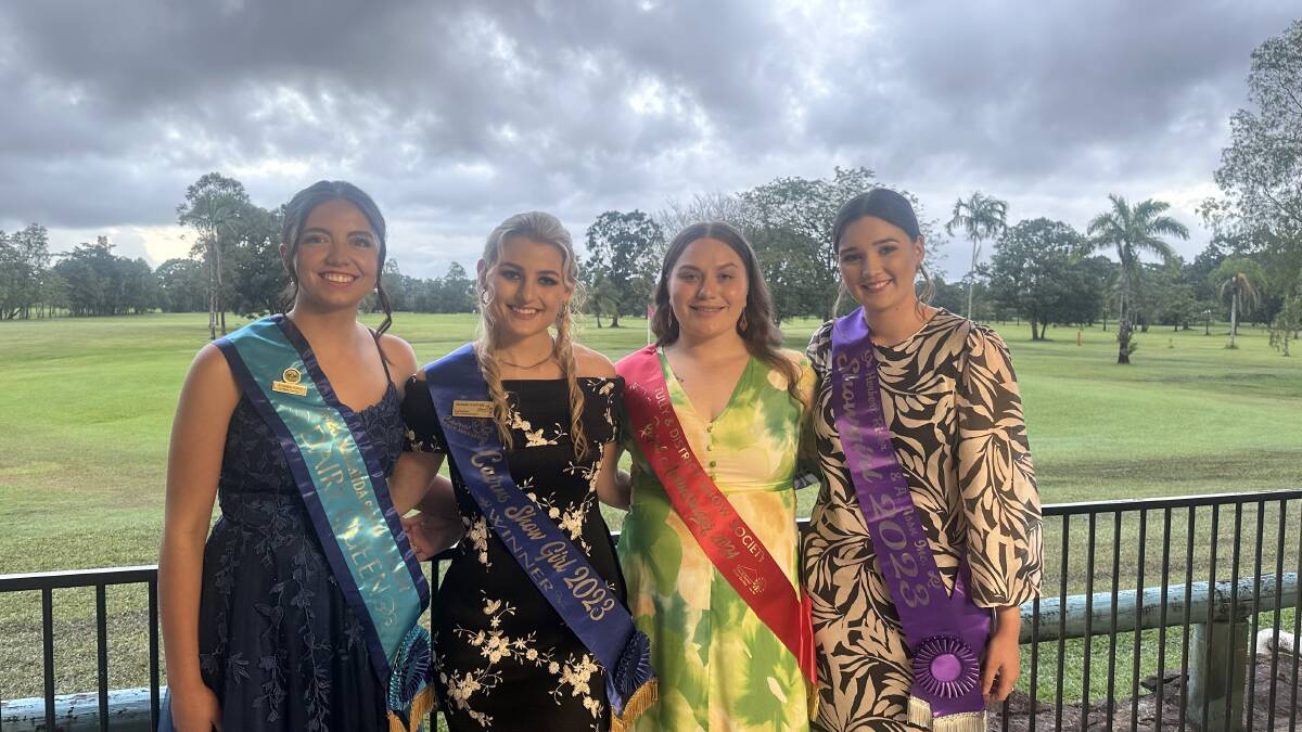 North Queensland Showgirl and Rural Ambassador candidates; Showgirl entrant Kimberley Daley of Malanda Show, Showgirl winner Alannah Giuffrida of Cairns Show, Rural Ambassador winner Hannah Gumbleton of Tully Show and Herbert River's Rhiannon Harragon. Picture: Supplied. 
