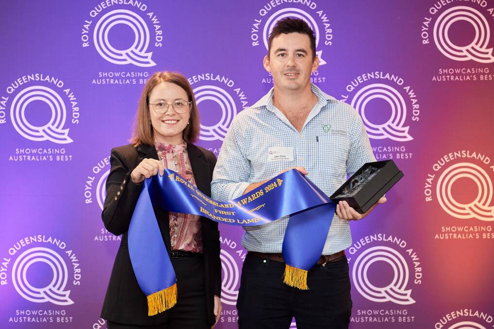 RNA Councillor Kerri Robertson and 2024 Champion Branded Lamb of Show winner Jake Oliver from Tasmanian Quality Meats. Picture: Supplied