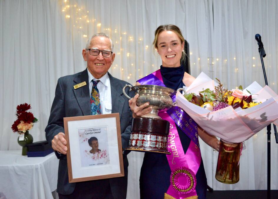 Yeppoon and District Show Society president Ken Landsberg and Central Queensland Sub-Chamber Showgirl winner Emily Wickham. Picture by Serena Kase