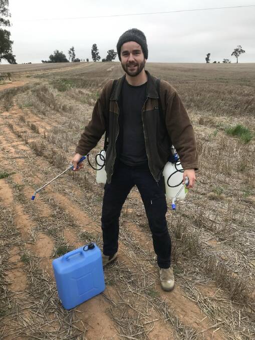 University of Sydney PhD student Finn Parker in the field as part of a project to limit mice damage by inhibiting their ability to smell seed. Photo courtesy Finn Parker.