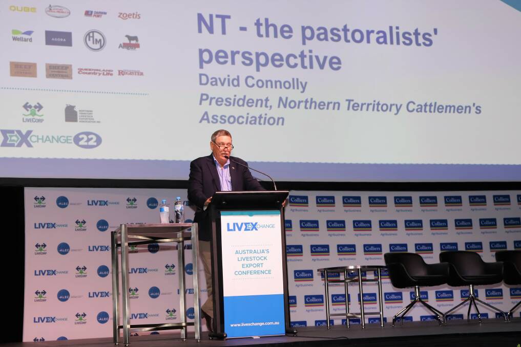 Northern Territory CAttlemen's Association president David Connolly addressing the live exporters' conference. Picture: Sally Gall