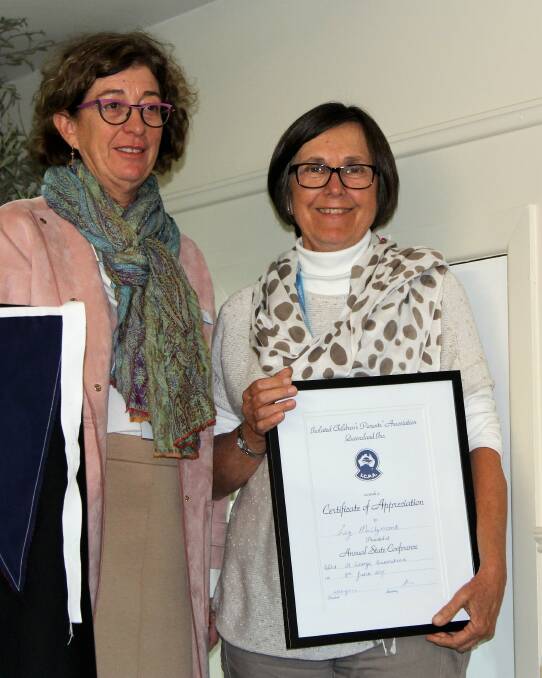 Thanks: ICPA vice president Louise Martin presented Liz McClymont with her certificate of appreciation. Pictures: Sally Cripps.