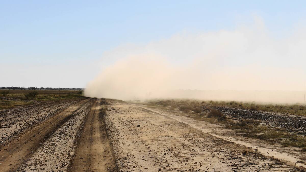The view following a road train on a dirt road in western Queensland. Picture: Sally Gall