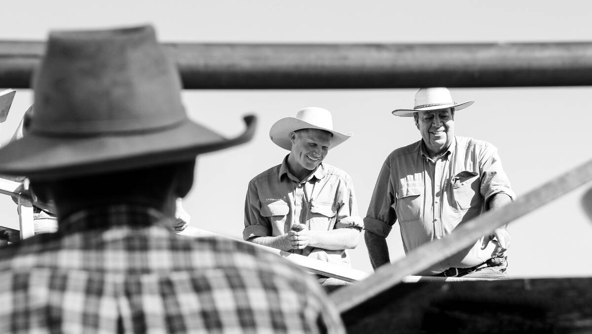 Rod Turner, right, working with young auctioneer Brodie Hurley. Picture: Lucy Kinbacher