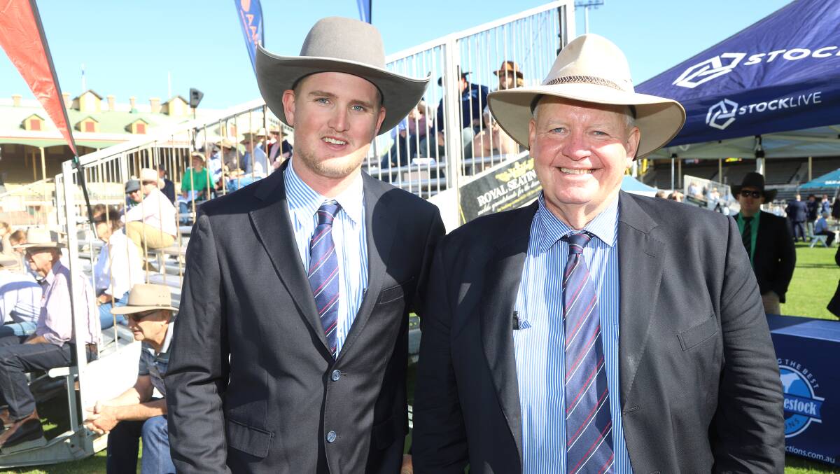 The 2023 Santa Gertrudis youth ambassador Lachlan Martin ready to meet fellow breeders, with Santa Gertrudis Breeders Association general manager Chris Todd. Picture: Sally Gall