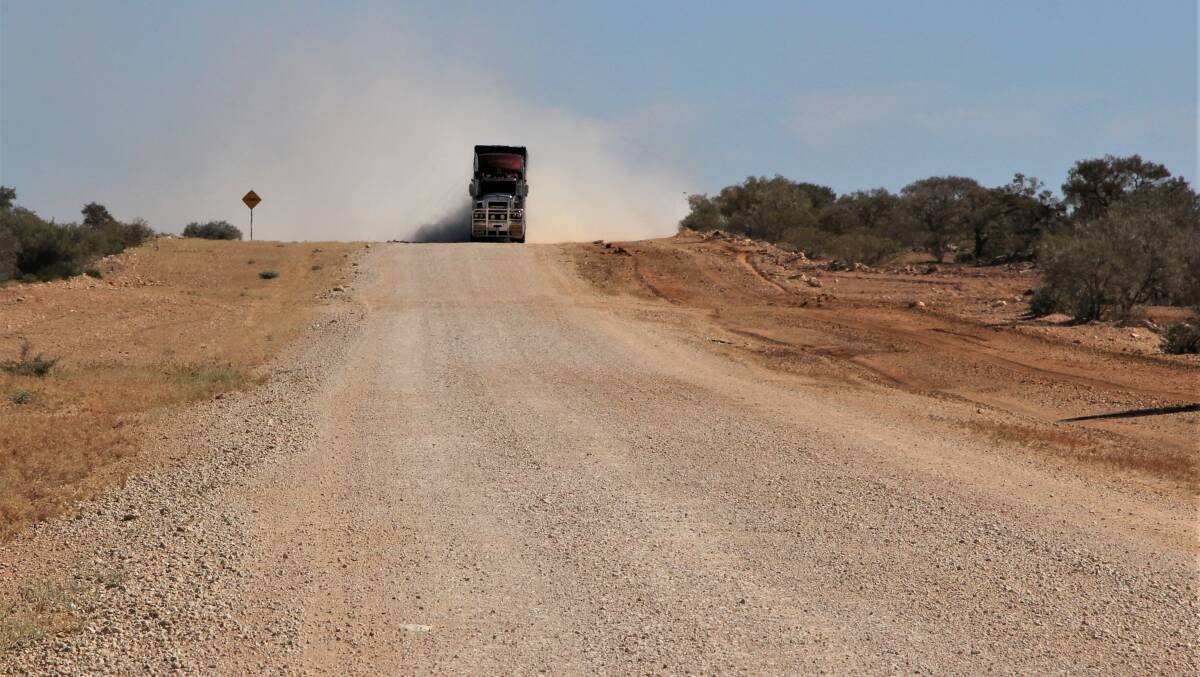 A road train approaching on a road in Queensland's far west. Picture: Sally Gall