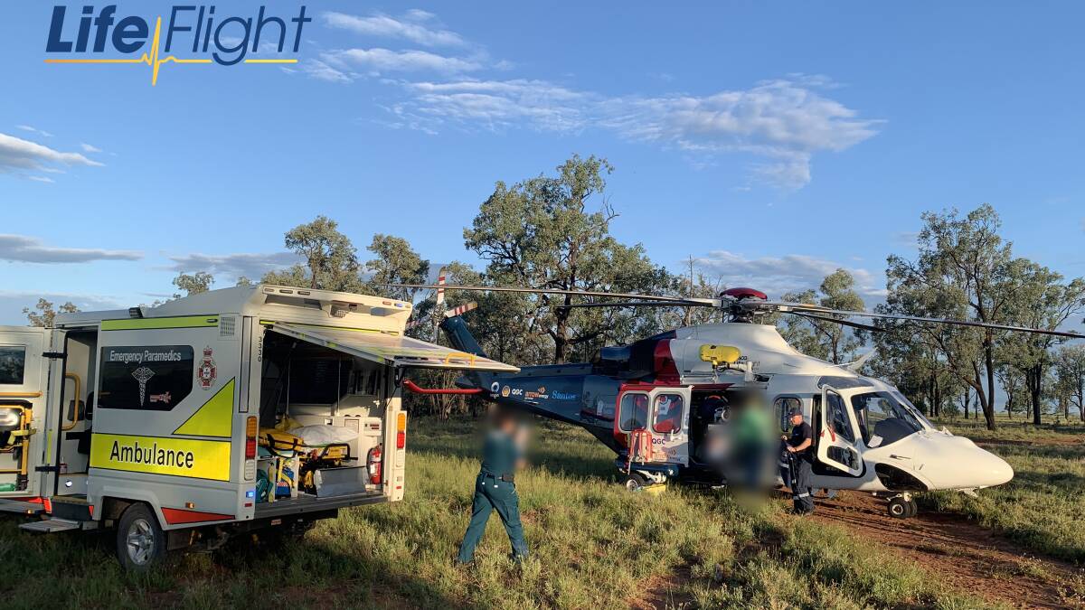 The QAS and LifeFlight teams in action on the property. Picture supplied.
