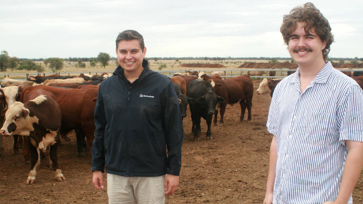 Ian Iandolo and Sam Waters inspecting the St George venue where the feedlot challenge will be based. Picture: Supplied