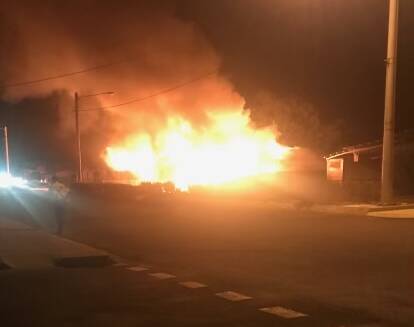Fire engulfs the Thargomindah Foodworks in the early hours of Thursday morning. Picture: Sue Smith 