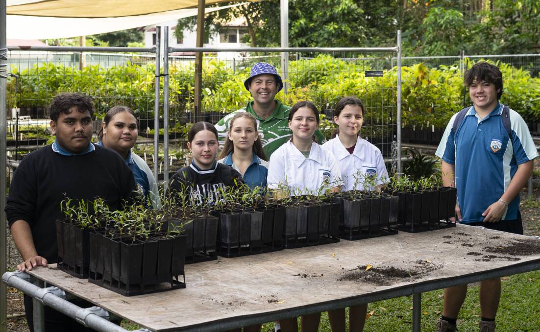 Gordonvale State High School students recently volunteered at the nursery and learned about plant propagation. Picture by Alicia Maybir