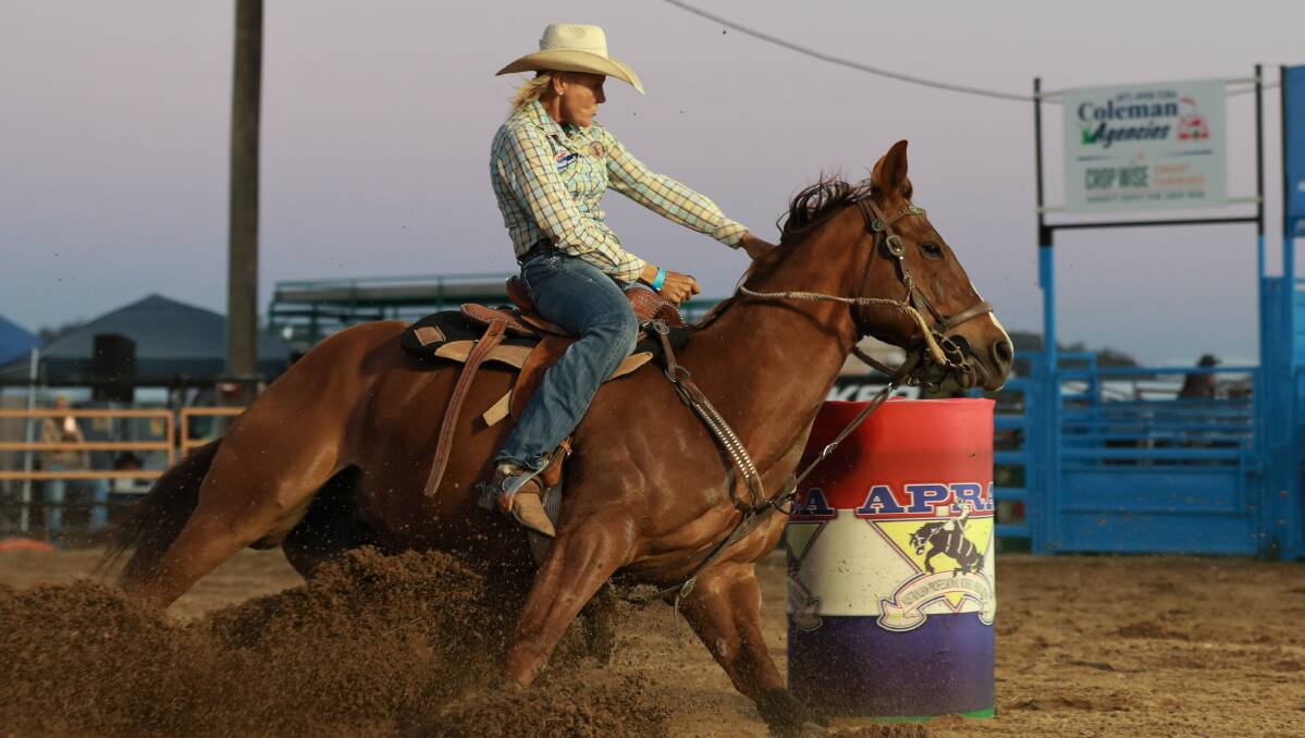 Leanne Caban was second in the barrel race and third in a breakaway roping competition at Mitchell. Picture: Barry Richards 