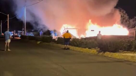 Fire engulfs the Thargomindah Foodworks in the early hours of Thursday morning. Picture: Sue Smith