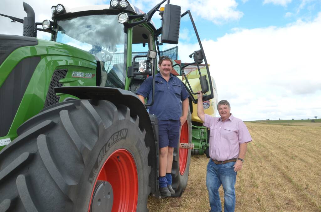 Chris Harris and Peter Barkla of Barkla Ag travelled down from Goondiwindi, for a job near Wagga Wagga. Mr Barkla said border restrictions had meant they had missed most of the NSW hay season. 