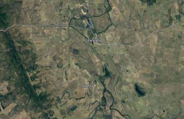 The incident occurred on a rural property at Alberta, south of Baralaba just after midday on Thursday. Image: Google Maps 