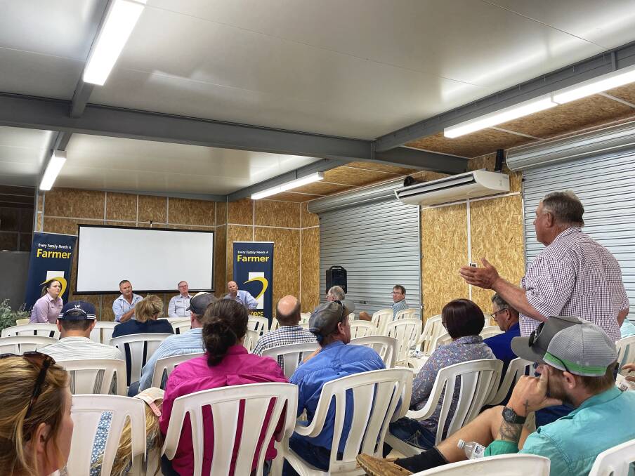 Q&A session: Primary producer asks a question to the panel of industry represenatives at last week's AgForce goat forum at Cunnamulla. Picture: Ben Harden 