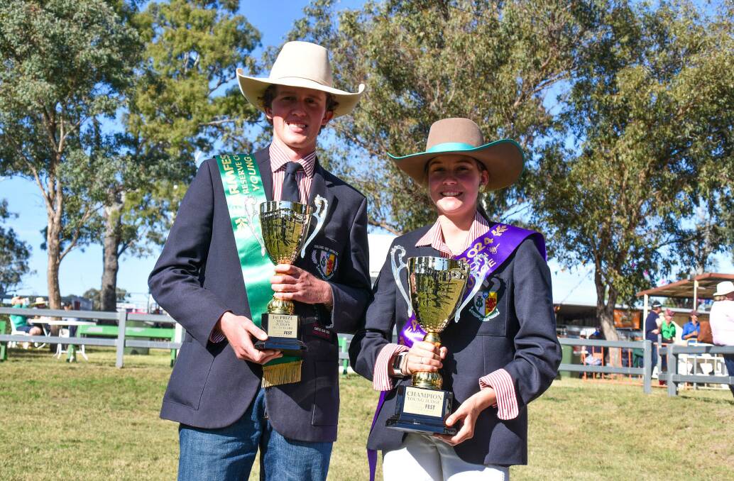 Elders FarmFest reserve junior judging champion, Ben Carey, 17, with overall champion, Holly Nicholls, 13, both representing SCOTS PGC College on Tuesday. Picture: Ben Harden 