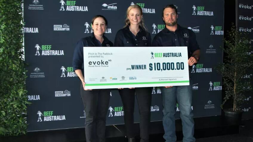 Black Box founders Emma Black and Shannon Speight, along with northern accounts manager Sam Fryer, were announced the winners of Beef Australia 2021 Pitch in the Paddock. Picture: Sally Gall.
