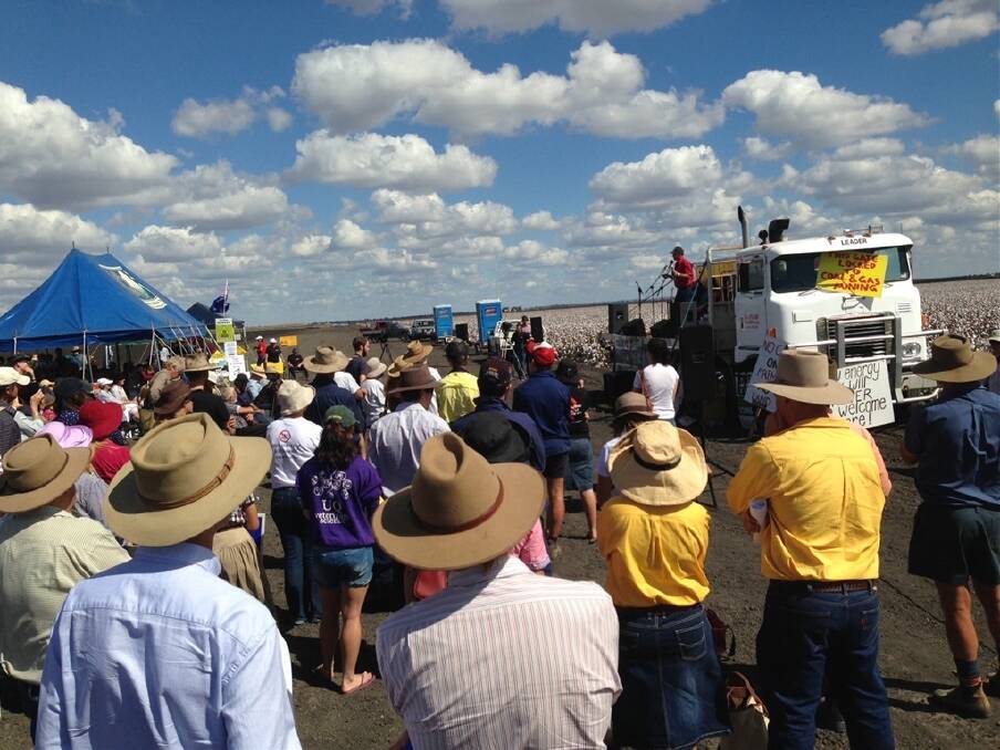 Some 400 people gathers at Cecil Plains to protest Arrow Energy's coal seam gas development.