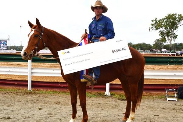 Hugh Miles, Peel Valley, Tamworth NSW and Oaks Riverqueen won the Evans & Hearn CPA Supergirl Spectacular on their way to claiming the Champion of Champions title at the 2013 Commonwealth Bank Agribusiness Paradise Lagoons Campdraft over the weekend. Photo: SHARON HOWARD