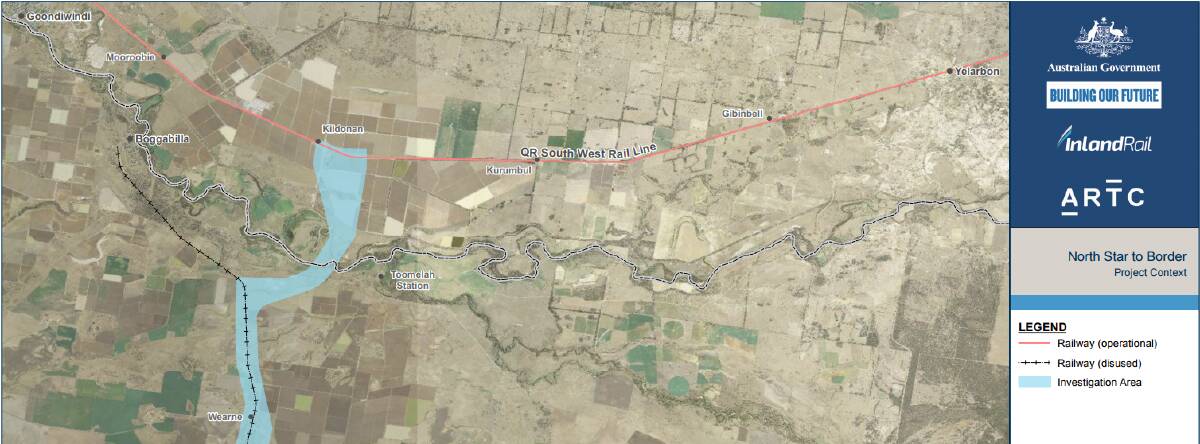 Proposed Inland Rail alignment through the Macintyre floodplain.