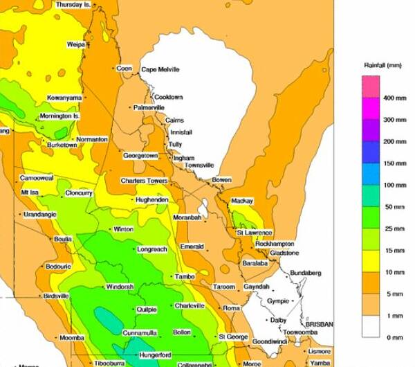BoM says a big part of of the south and central west should receive 25mm, and a few areas towards the border 50mm, on Thursday.