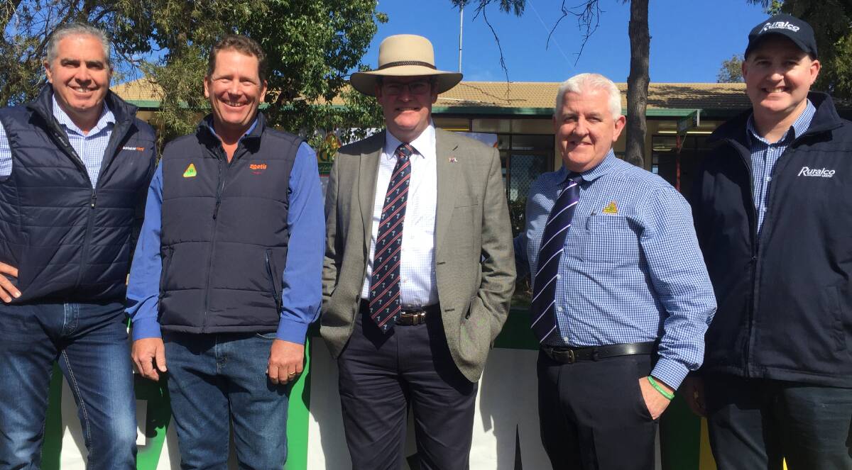 OFFICIALLY OPENED: Sponsors John Cullen, CRT Dalby Rural Supplies, Alistair Ross, Farmcraft, federal member for Groom, John McVeigh, CRT general manager Greg O'Neil, and Ruralco chief executive officer Travis Dillon.  