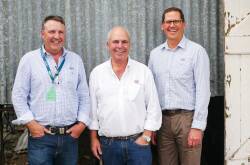 Mort & Co general manager of feedlots Scott Braund, executive chairman and director Charlie Mort and general manager of livestock Brett Campbell. Picture by Ellouise Bailey 