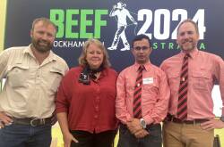 James Henderson, Isodore, and Naomi Wilson, Australian Agricultural Company, with Dr Thakur Bharramai and Dave McKeon from Thomas Elder Sustainable Agriculture discussing the role of carbon farming in agriculture.